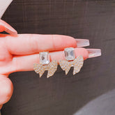 Sparkling Bow Shape Zircon Korean Earrings - Golden