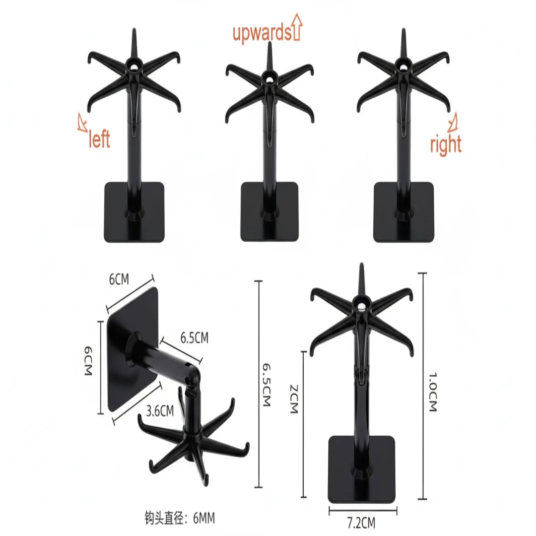 Black adjustable table stand with measurements on a white background