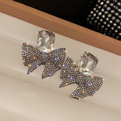 Sparkling Bow Shape Zircon Korean Earrings - Golden