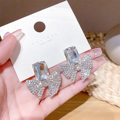 Sparkling Bow Shape Zircon Korean Earrings - Golden