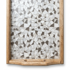 Framed mosaic art with geometric pattern and wooden frame