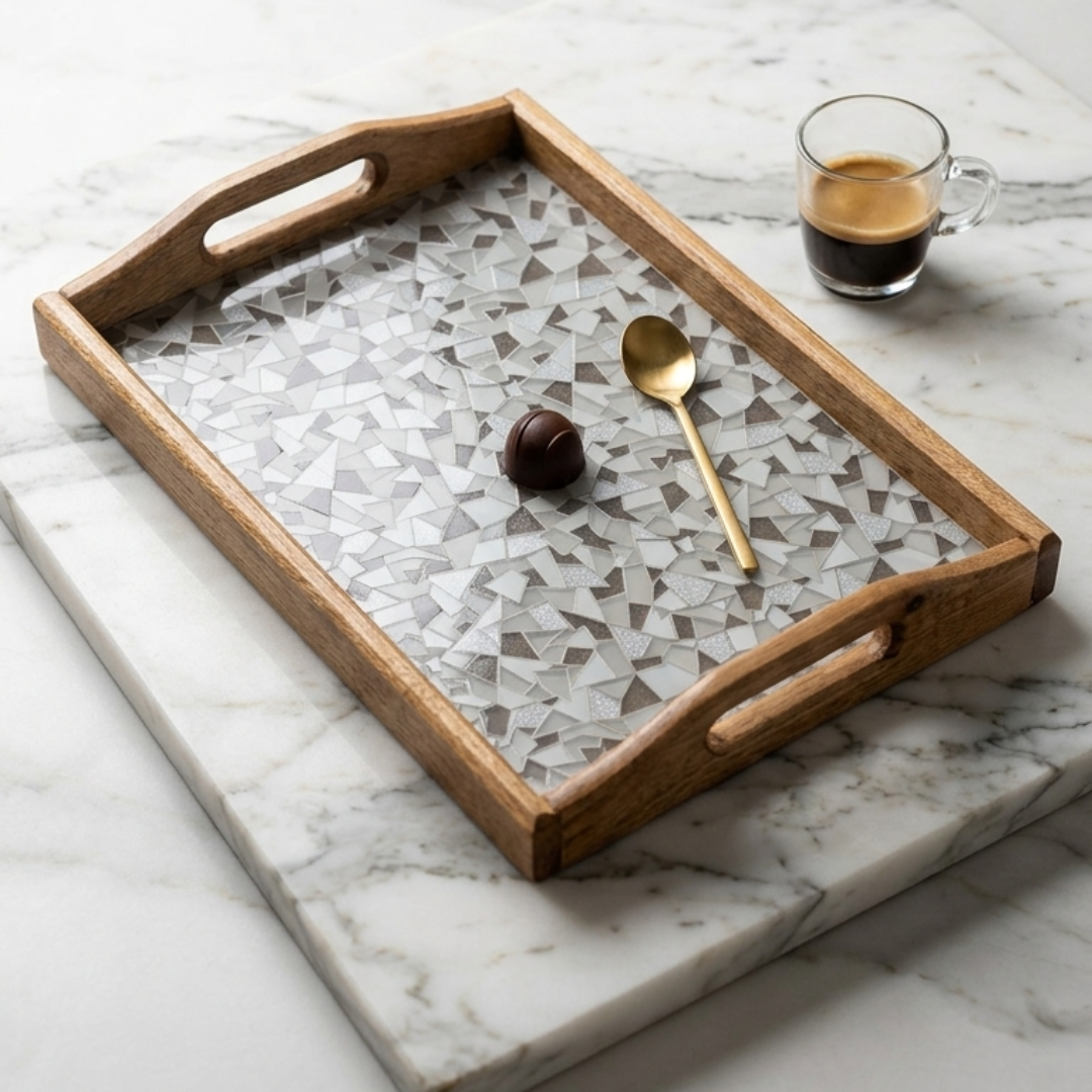 Premium Wood & Acrylic Serving Tray – Elegant Decorative Tray for Serving, Coffee Table & Home Décor (Size : 15 × 12)